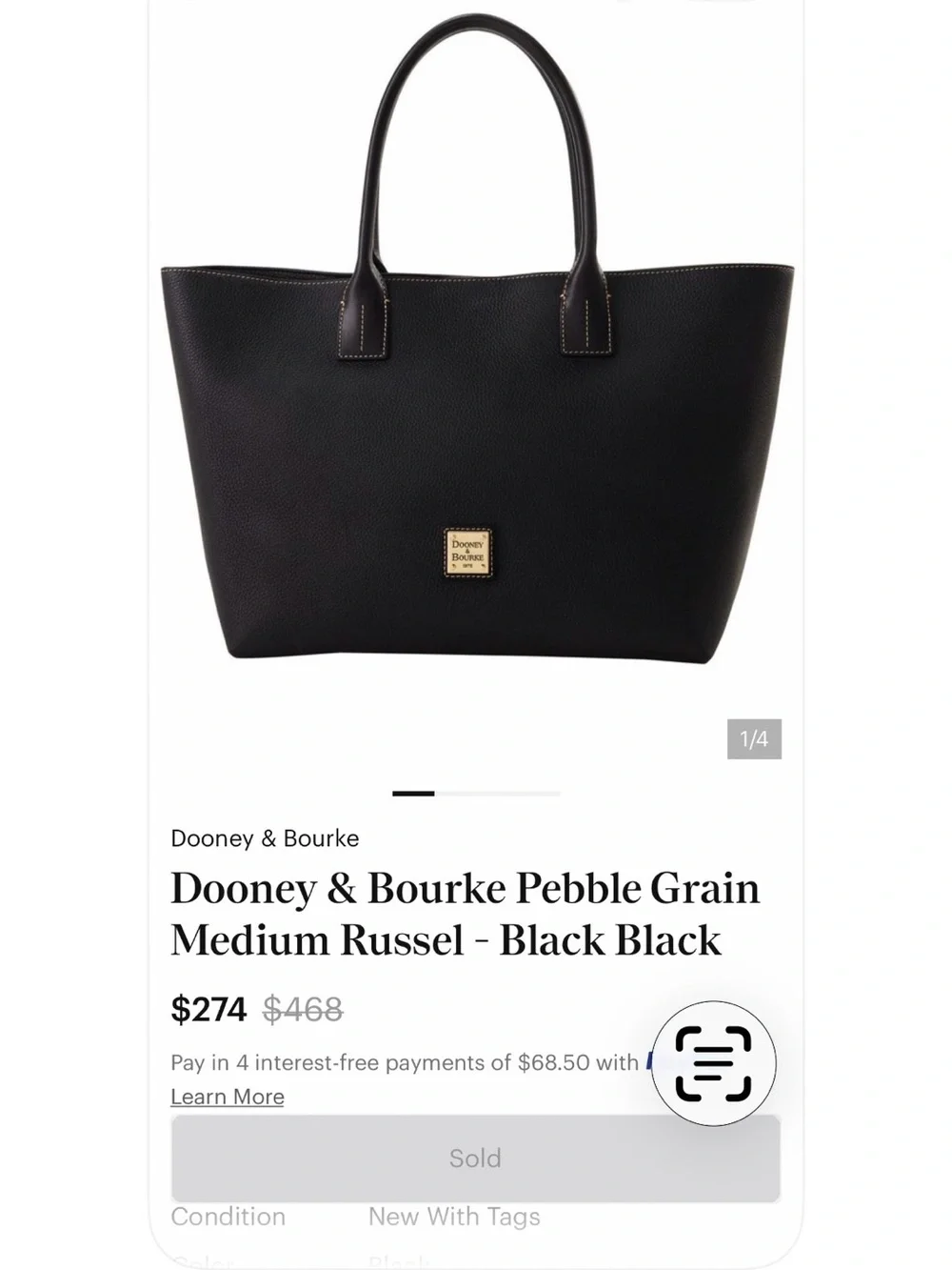 Dooney & Bourke Black Pebble Grain Tote with Gold Logo Plaque - Picture 8 of 8
